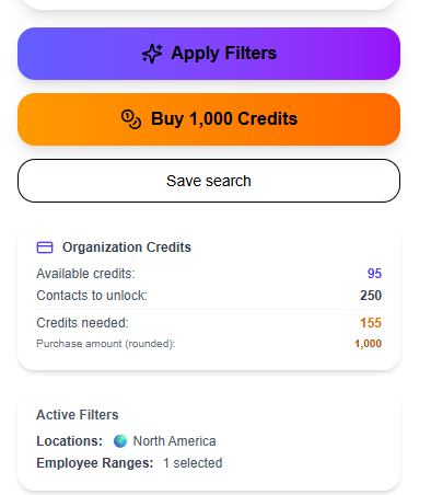 Sidebar with active filters and contact counts